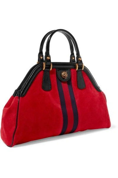 Shop Gucci Re(belle) Small Patent Leather-trimmed Suede Tote