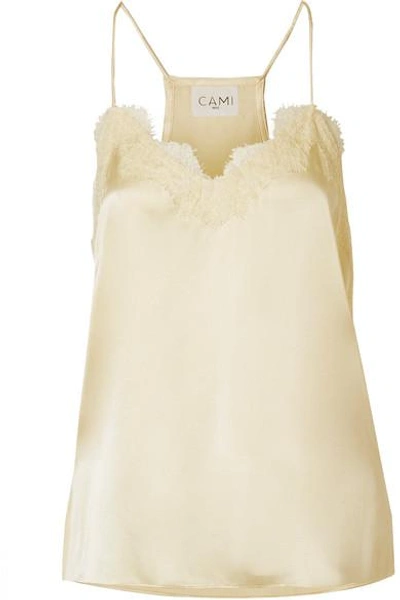 Shop Cami Nyc The Racer Lace-trimmed Silk-charmeuse Camisole In Pastel Yellow