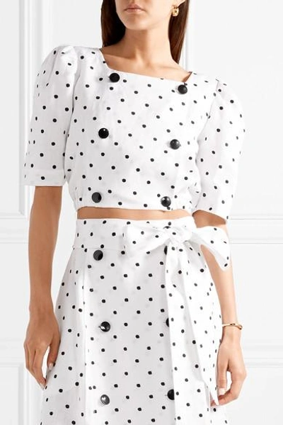 Shop Lisa Marie Fernandez Diana Double-breasted Embroidered Polka-dot Linen Top In White