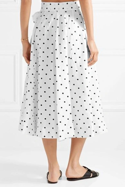 Shop Lisa Marie Fernandez Diana Embroidered Polka-dot Linen Midi Skirt In White