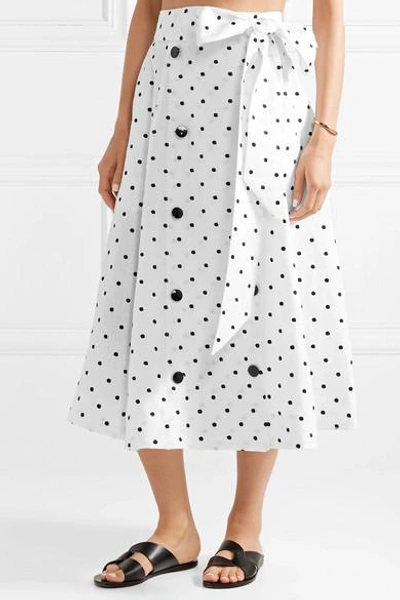 Shop Lisa Marie Fernandez Diana Embroidered Polka-dot Linen Midi Skirt In White