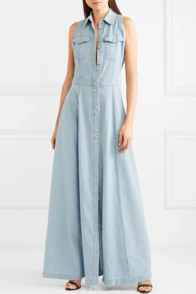 Balmain Sleeveless Denim Maxi Dress In Blue | ModeSens