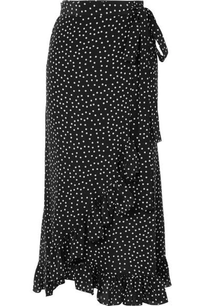 Shop Raquel Diniz Lucy Ruffled Polka-dot Silk-chiffon Wrap Skirt In Black