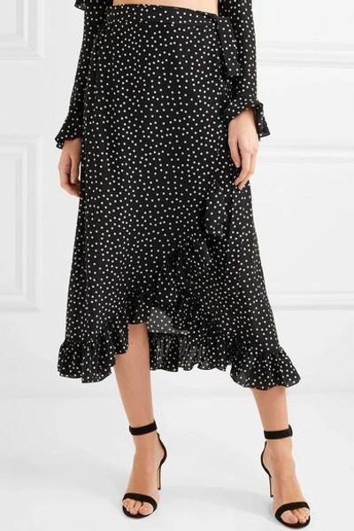 Shop Raquel Diniz Lucy Ruffled Polka-dot Silk-chiffon Wrap Skirt In Black