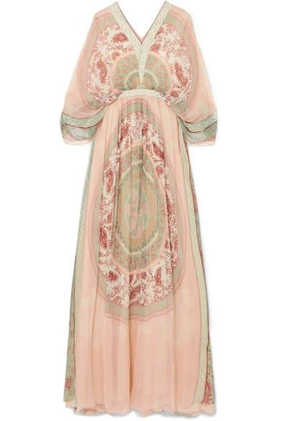 Shop Chloé Printed Silk-crepon Maxi Dress In Pink