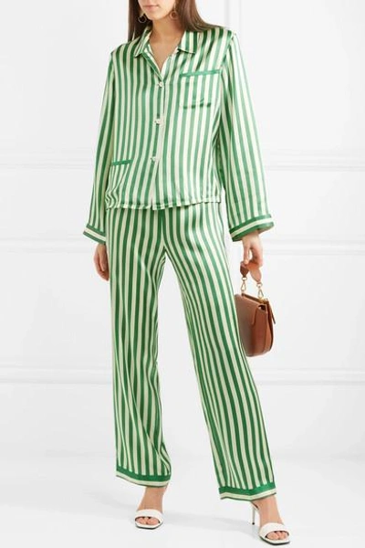 Shop Morgan Lane Chantal Striped Silk-charmeuse Pajama Pants In Emerald