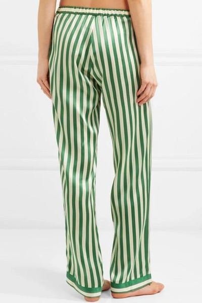 Shop Morgan Lane Chantal Striped Silk-charmeuse Pajama Pants In Emerald