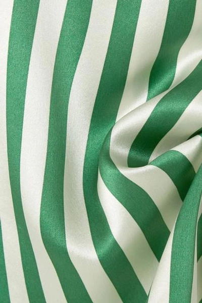 Shop Morgan Lane Ruthie Striped Silk-charmeuse Pajama Top In Emerald