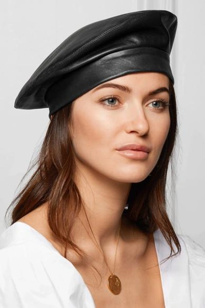 Shop Clyde Leather Beret In Black