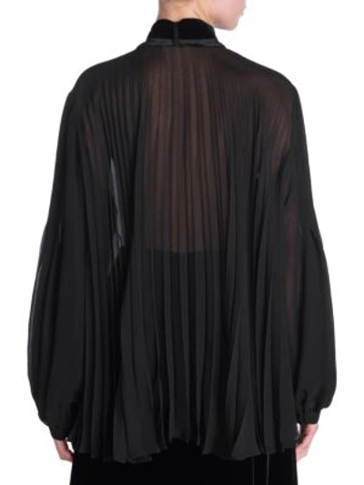 Shop Fendi Velvet Bow Blouse In Black