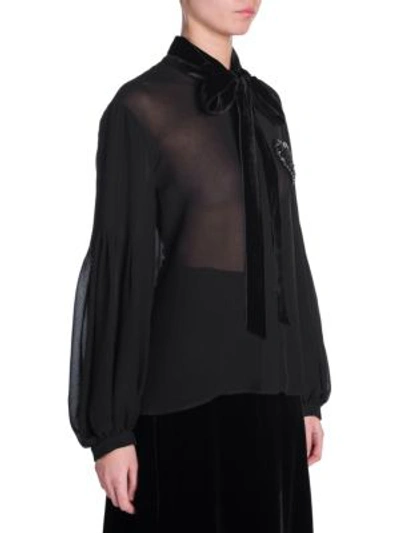 Shop Fendi Velvet Bow Blouse In Black
