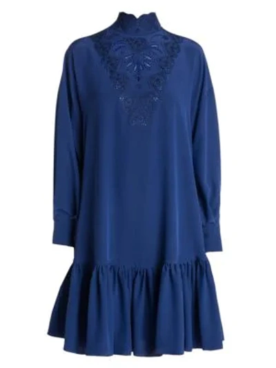 Shop Fendi Silk Ruffle Cocktail Dress In Blue