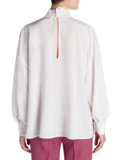 Shop Fendi Embroidered Silk Blouse In White