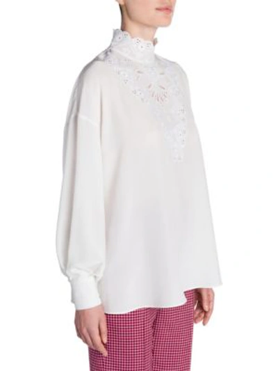 Shop Fendi Embroidered Silk Blouse In White