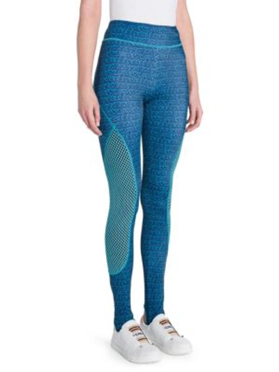 Shop Fendi Heart Print Leggings In Blue Heart Print