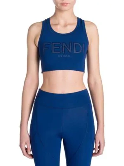 Shop Fendi Logo Sports Bra In Blue