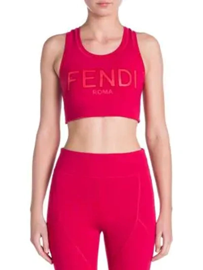 Shop Fendi Logo Sports Bra In Red