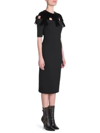 Shop Fendi Velvet Bow Midi Dress In Black