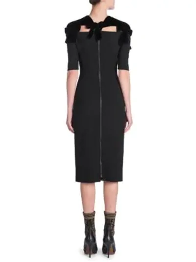 Shop Fendi Velvet Bow Midi Dress In Black