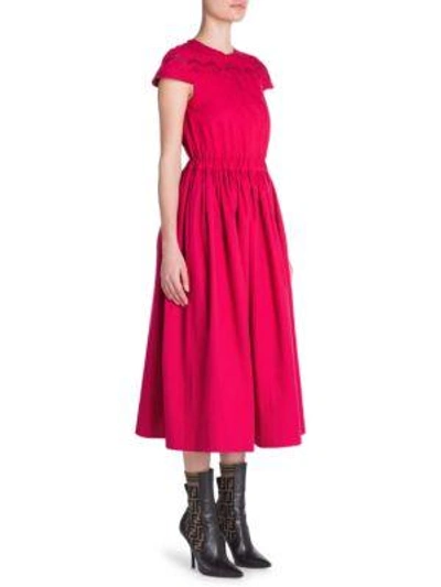 Shop Fendi Sangallo Poplin Fit-&-flare Dress In Red Jelly