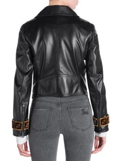 Shop Fendi Leather Moto Jacket In Black