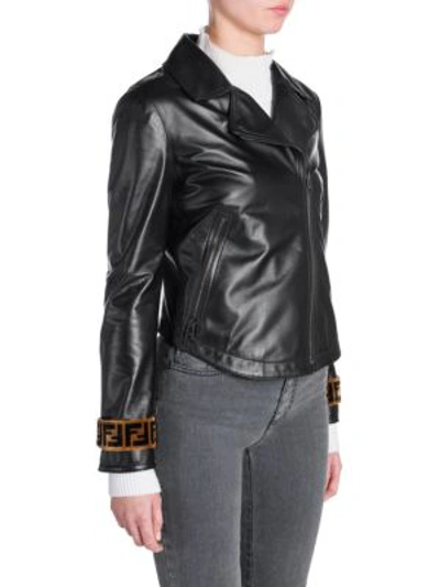 Shop Fendi Leather Moto Jacket In Black