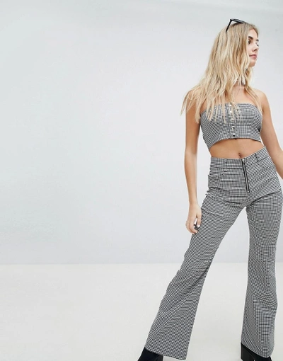 Shop Honey Punch Wide Leg Pants With Zip Front Mini Check Two-piece - Multi