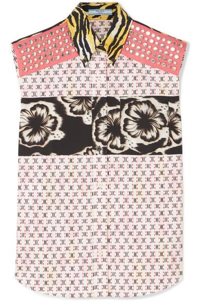 Shop Prada Printed Cotton-poplin Shirt In Pink