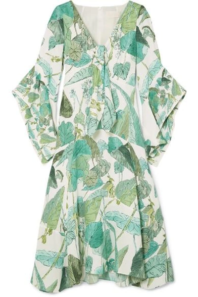 Shop Peter Pilotto Tie-front Printed Silk Dress In Emerald