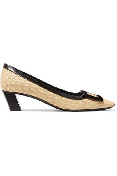 Shop Roger Vivier Trompette Leather-trimmed Woven Straw Pumps In Beige