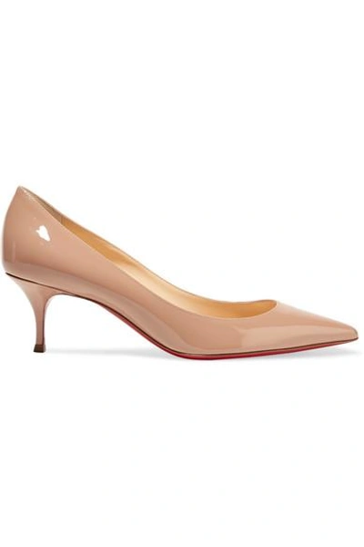 Shop Christian Louboutin Pigalle Follies 55 Patent-leather Pumps In Beige