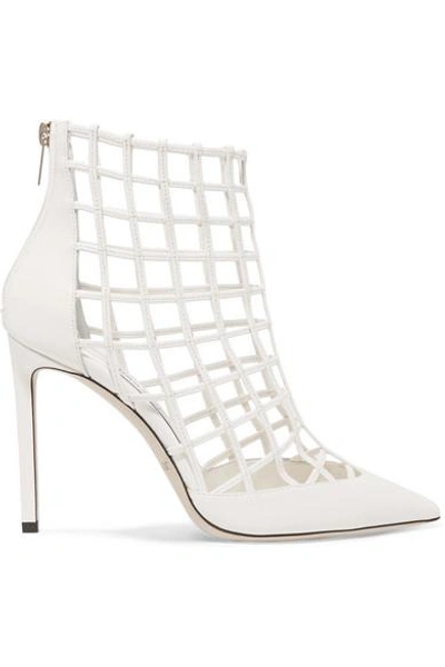 Shop Jimmy Choo Sheldon 100 Cutout Leather Ankle Boots In White