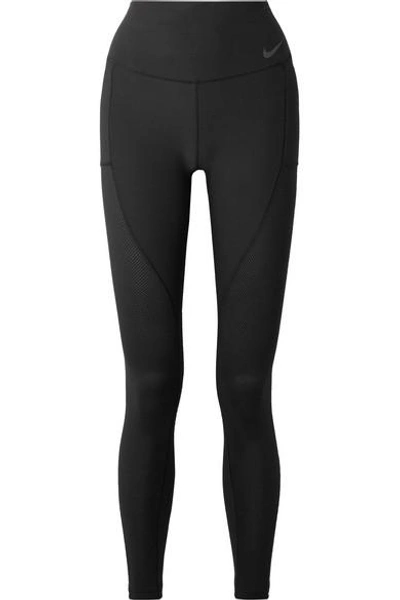 Shop Nike Power Cropped Mesh-paneled Dri-fit Stretch Leggings In Black