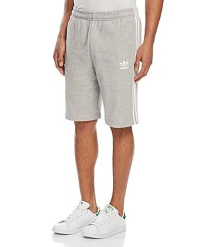 Shop Adidas Originals Three-stripe Sweat Shorts In Heather Gray