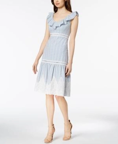 Shop Jax Ruffle Lace-applique Tiered Dress In Denim Blue