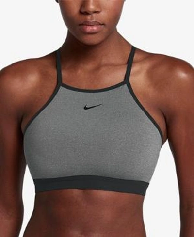 Shop Nike Pro High-neck Racerback Low-impact Sports Bra In Carbon Heather