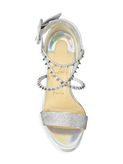 Shop Christian Louboutin Lurex 120 Metallic Studded Sandals In Silver