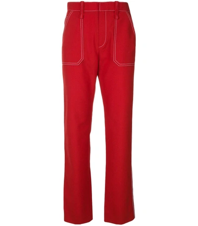 Shop Chloé Red Contrast Stitch Straight Leg Trousers