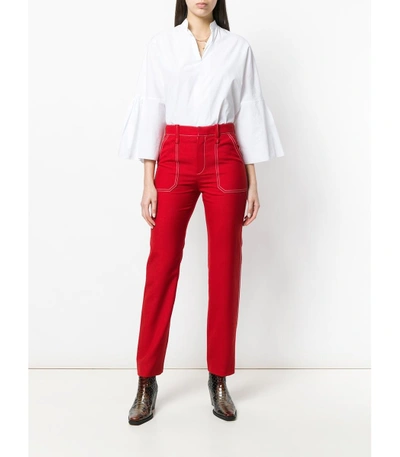 Shop Chloé Red Contrast Stitch Straight Leg Trousers