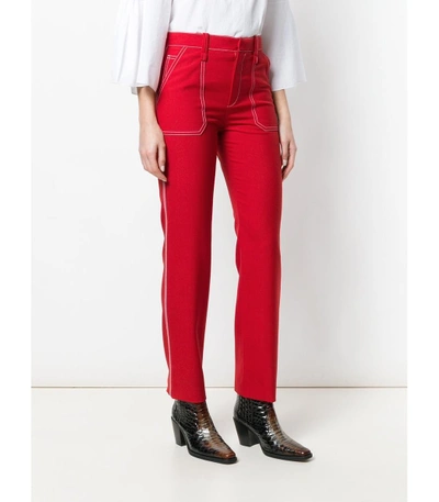 Shop Chloé Red Contrast Stitch Straight Leg Trousers