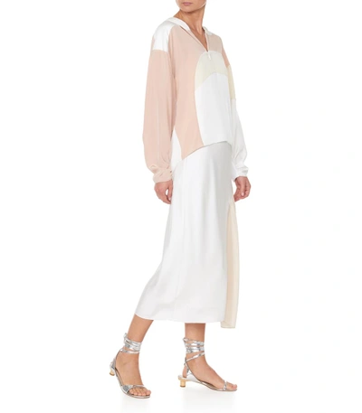 Shop Tibi Ivory/blush Multi Color Block Shirred Skirt