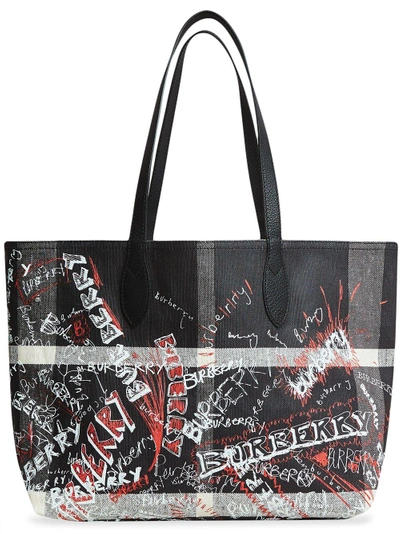 Shop Burberry The Medium Reversible Doodle Tote In Black