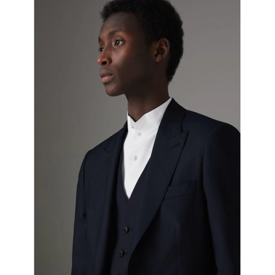 Shop Burberry Slim Fit Wool Silk Three-piece Evening Suit In Navy