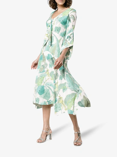 Shop Peter Pilotto Silk Palm Print Dress In Green
