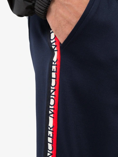 Shop Moncler Side Stripe Logo Track Pants In Blue