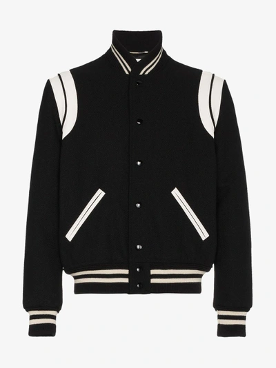 Shop Saint Laurent Black Teddy Bomber Jacket