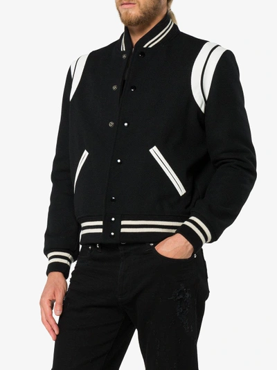 Shop Saint Laurent Black Teddy Bomber Jacket