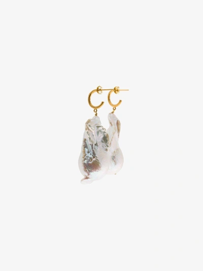 Shop Anni Lu Gold Plated Silver Baroque Pearl Hoop Earrings In White