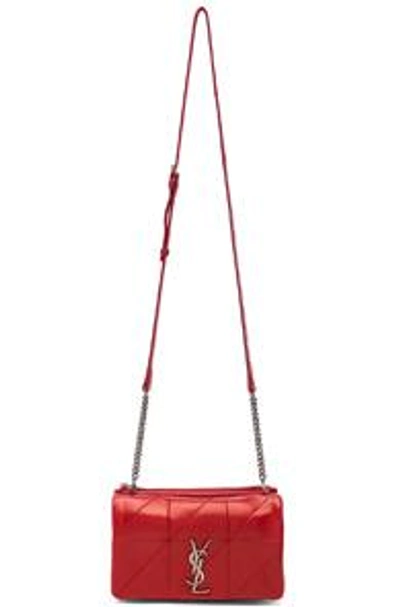 Shop Saint Laurent Patchwork Leather Monogramme Jamie Chain Wallet In Red