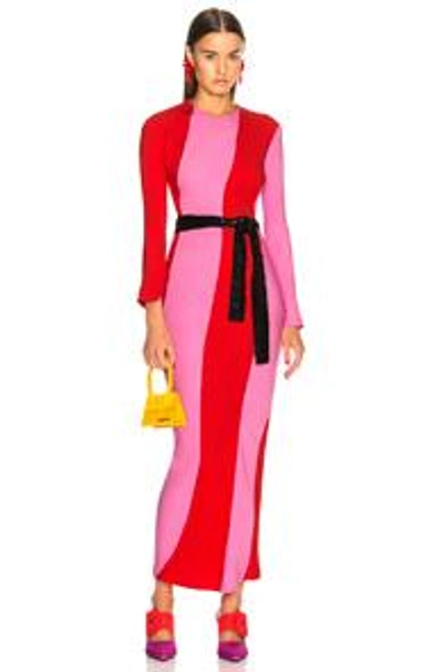 Shop Attico Twisted Stripes Long Dress In Pink,red In Pink & Red